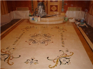 Crema Marfil, Crema Valencia, Marron Imperial Inla, Crema Valencia Yellow Marble Medallion