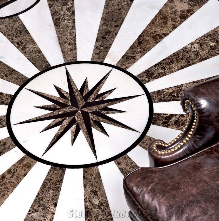 Dark Emperador and Bianco Lasa Marble Floor Medall, Dark Emperador Brown Marble Medallion