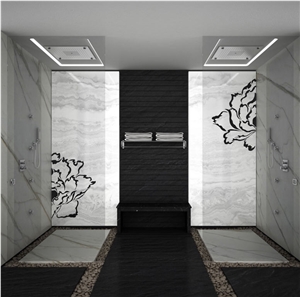 Inlaid Backlit White Marble Wall Panels, Covelano White Marble Wall Panels