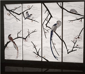 Inlaid Backlit White Marble Wall Panels, Covelano White Marble Wall Panels
