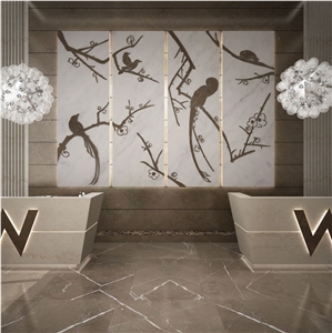 Inlaid Backlit White Marble Wall Panels, Covelano White Marble Wall Panels