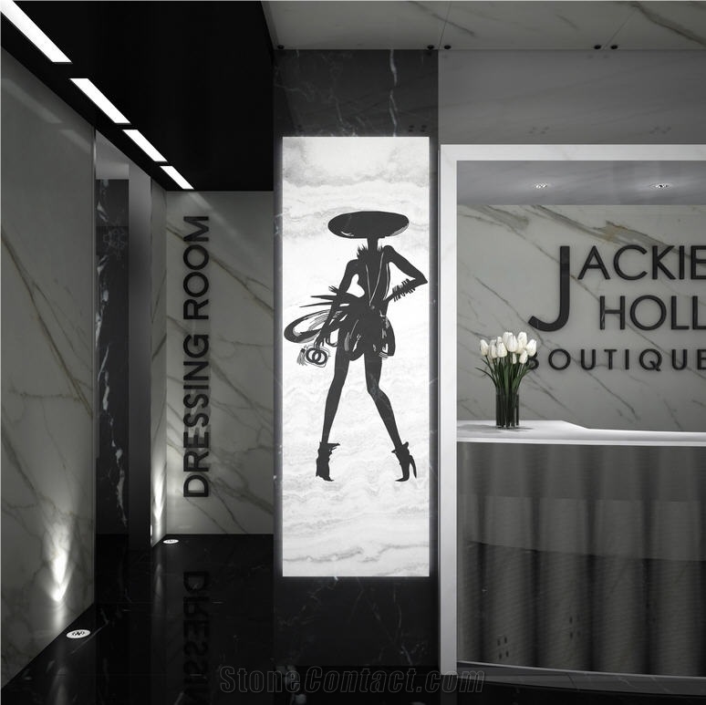 Inlaid Backlit White Marble Wall Panels, Covelano White Marble Wall Panels