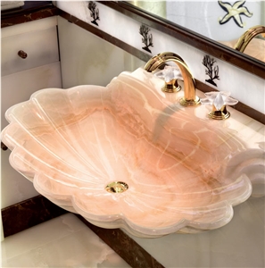 Onice Bianco Shell Wash Basin, Onice Bianco Avorio White Onyx Wash Basin