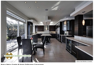 Bianco Antico Granite Island Top with Quartz Refle, Bianco Antico White Granite Kitchen Design