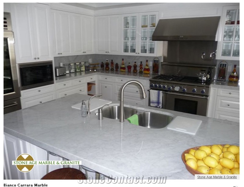 Bianco Carrara Island Countertop, Bianco Carrara a White Marble Countertop