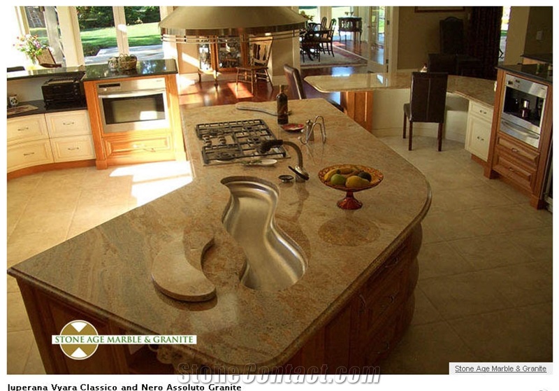 Juparana Vyara and Nero Assoluto Granite Kitchen T, Juparana Vyara Granite Kitchen Countertops