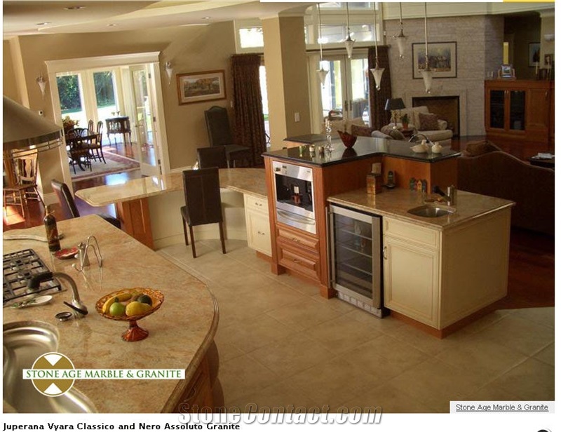 Juparana Vyara and Nero Assoluto Granite Kitchen T, Juparana Vyara Granite Kitchen Countertops