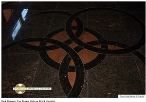 Red Dragon, Tan Brown, Black Galaxy Granite Medall, Dragon Red Granite Medallion