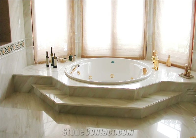 Marble Bath Tub Deck, Tub Surround, Bianco Brouille White Marble Bath Tub