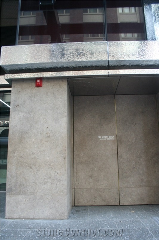 Limestone Mechanically Fixed to Steel Doors, Grey Limestone Building, Walling