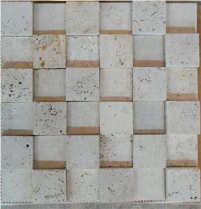 3d Beige Tumbled Travertine Small Square Massage Mosaic Tile