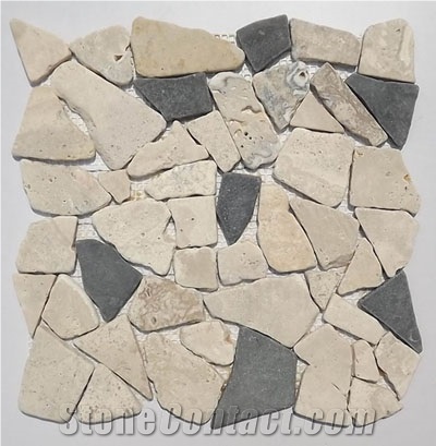 Classic Tumbled Black Random Shape Limestone Mosaic for Wall and Floor