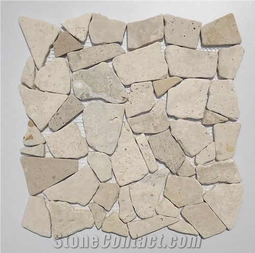 New Design Beige Tumbled Random Shape Travertine Removable Mosaic