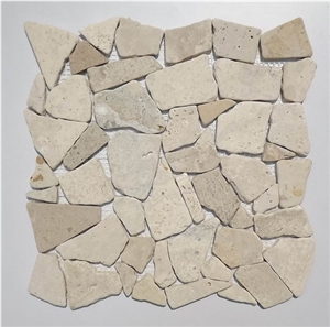 New Design Beige Tumbled Random Shape Travertine Removable Mosaic