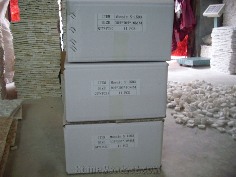New Design Beige Tumbled Travertine Mixed Cubic Removable Mosaic, Paving Mosaic