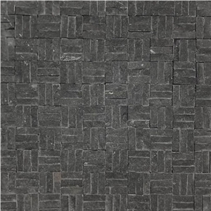 Split Face Black Limestone Linear Strip Mosaic Tile
