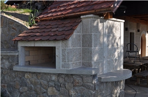 Annual Cuisine Stone, Beige Limestone Fireplace