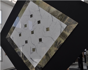 Bianco Carrrara and Emperador Dark Marble Medallio, Emperador Dark Brown Marble Medallion
