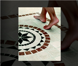 Antique Stone Floor Medallion, Perlato Europa Beige Limestone Floor Medallion