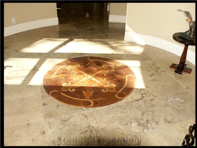 Crema Del Desierto, Uxmal Limestone Medallion, Crema Del Desierto Beige Limestone Medallion