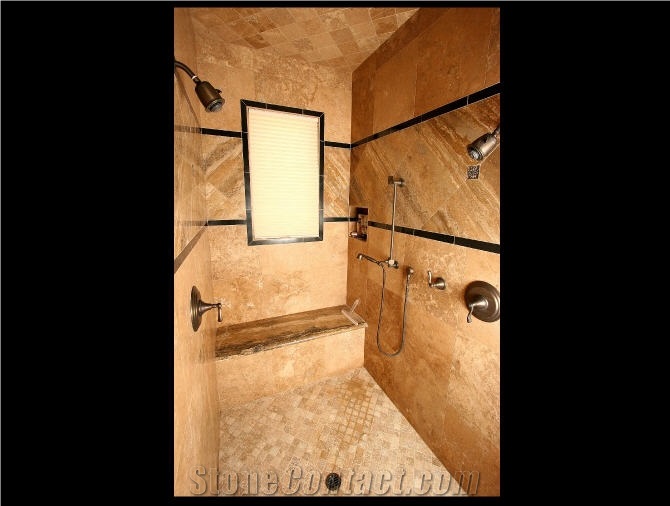 Mexican Noce Travertine Bath Design, Mexican Noce Brown Travertine Bath Design