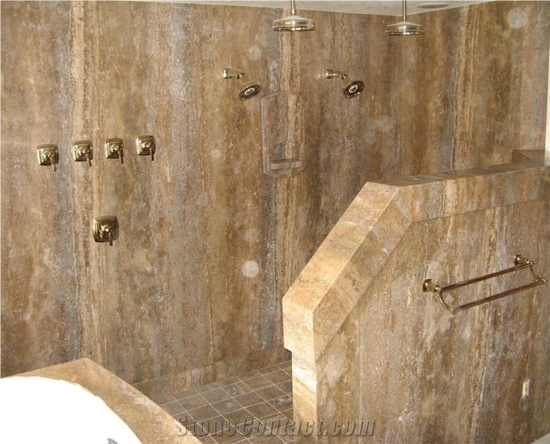 Mexican Scabos Travertine Bathroom Design, Mexican Scabos Brown Travertine Bathroom Design