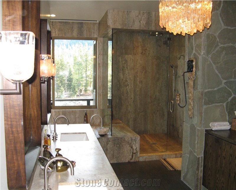 Mexican Scabos Travertine Bathroom Design, Mexican Scabos Brown Travertine Bathroom Design