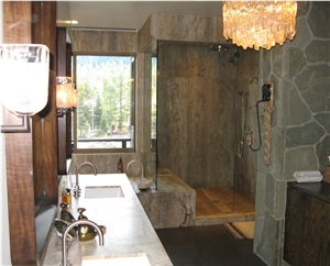 Mexican Scabos Travertine Bathroom Design, Mexican Scabos Brown Travertine Bathroom Design