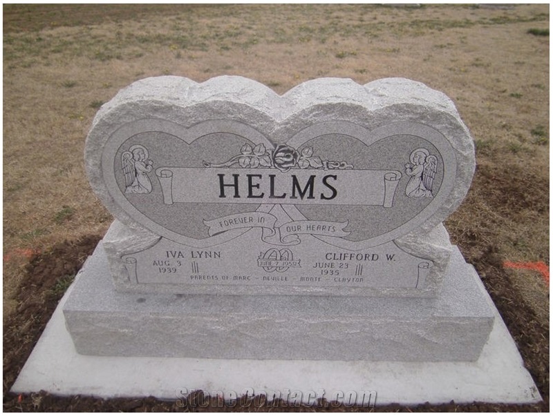 Gray Granite Double Hearth Tombstone, Mount Airy White Granite Tombstone