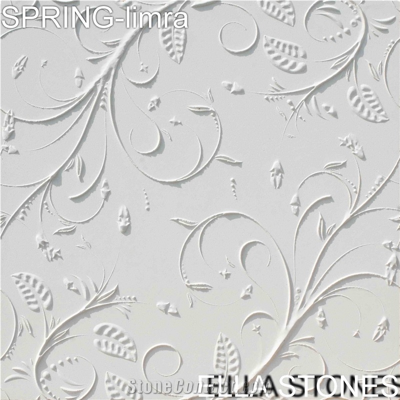 Spring - Limra Limestone 3d CNC Carved Wall Panel, Limra White Limestone Wall Panel