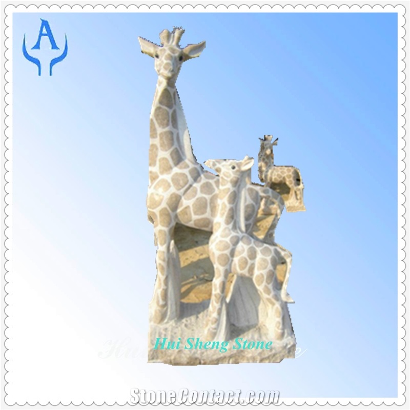 Granite Multicolor Animal Giraffe Sculpture Carvin, Yellow Granite