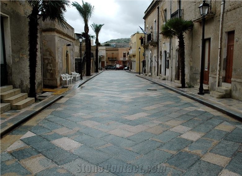 Chiselled Paving Stone Of Nerello Di Custonaci-Nerello Trachyte