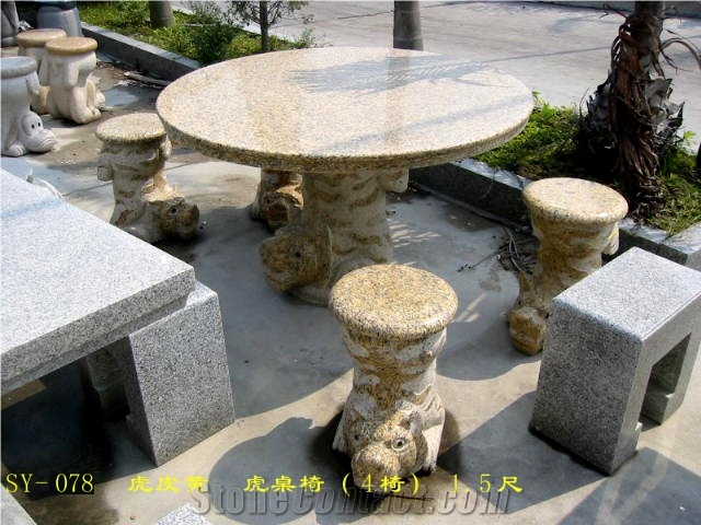 China Yellow Granite Table Sets,Yellow Granite Bench,Garden Tables