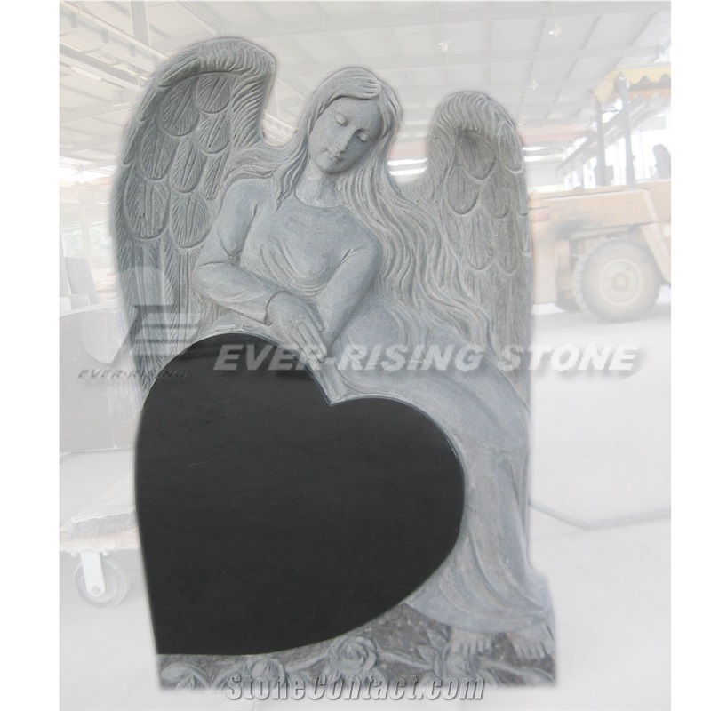 China Shanxi Black Granite Memorials Angel on Hear