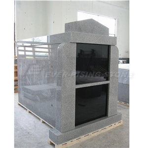 Two Crypt Vertical Grey Granite Mausoleums