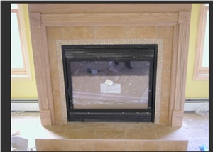 Teak Wood Sandstone Fireplace Surround, Teak Wood Yellow Sandstone Fireplace Surround