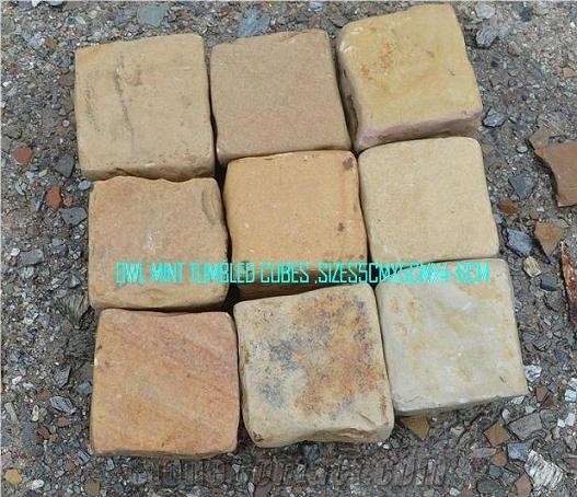 Mint Cobble Tumbled Stone, Tind Mint Tumbled Cubes, Mint White Sandstone Cube Stone & Pavers