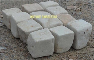 Mint Cobble Tumbled Stone, Tind Mint Tumbled Cubes, Mint White Sandstone Cube Stone & Pavers