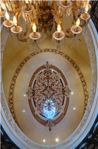 27 Feet Marble and Onyx Water Jet Floor Design, Castello Classico Beige Marble Medallion