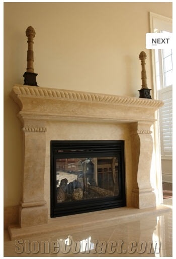 Florence Italian Antique Fireplace Mantel, Crema Fiore Beige Limestone Fireplace Mantel