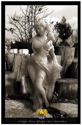 Sculpture Bride Of Farm, Comblanchien Clair Beige Limestone Sculpture