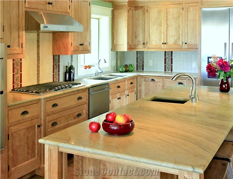 Giallo Macaubas Kitchen Countertop, Yellow Quartzite