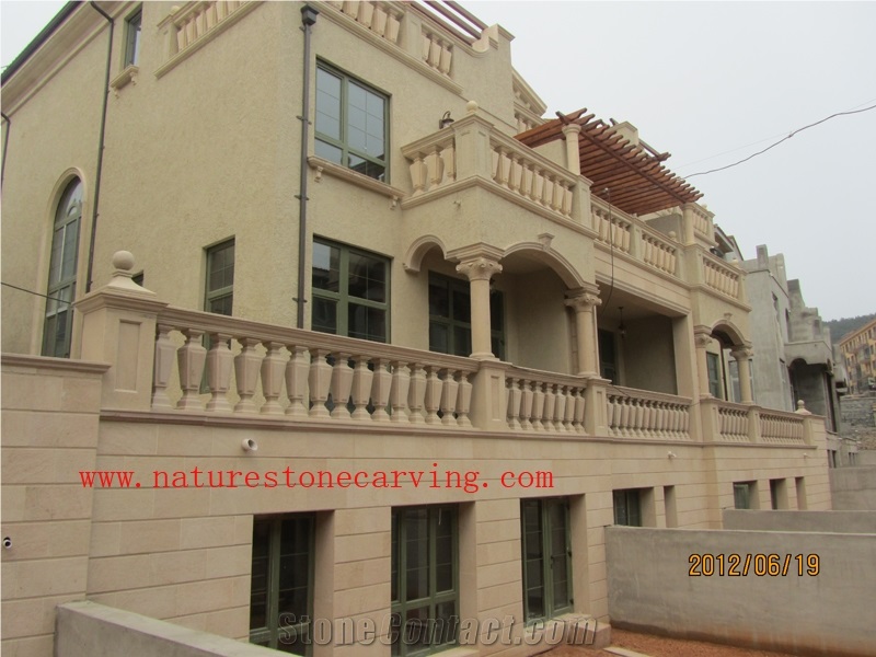 Beige Sandstone Balustrade Carved Railings