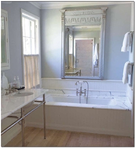 Calacatta Carrara Tub Deck, Vanity Top, Calacatta Carrara White Marble Bath Design