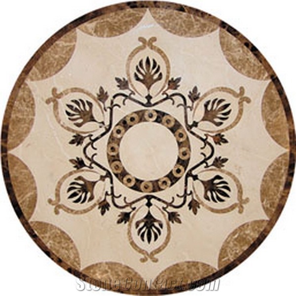 Marble Round Medallion, Light Emperador Marble Medallion