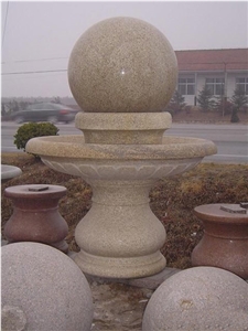 Sunset Gold Granite Fountain, Floating Ball Founta, Sunset Gold Yellow Granite