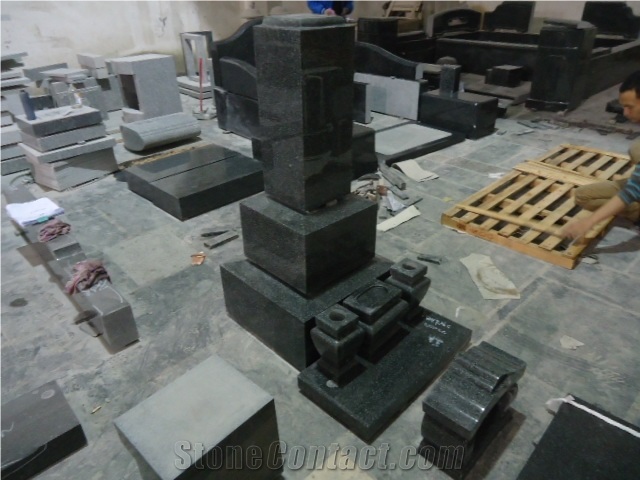 Japanese Style Tombstone 02, Black Granite Japanese Style Tombstone