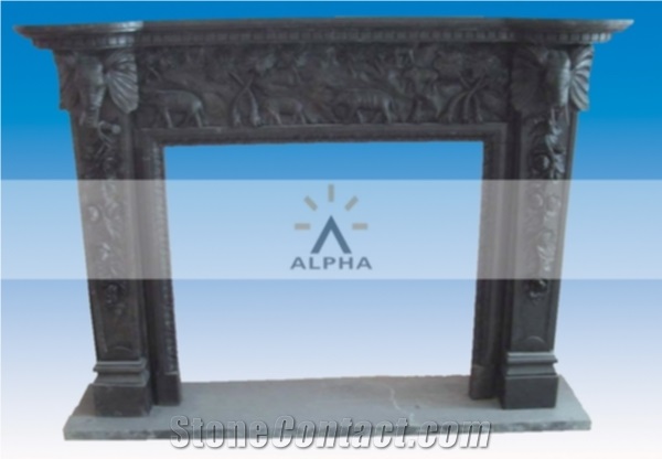 Black Marble Fireplace Mantle, Beijing Nero Black Marble Fireplace