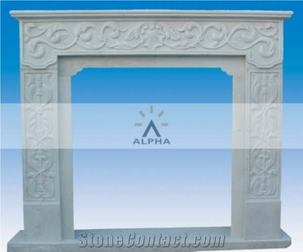Carved Marble Fireplace Mantel, Han Jade White Marble Fireplace Mantel