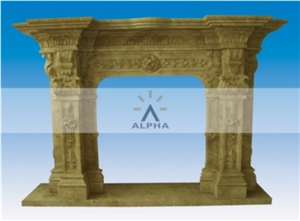 Carved Travertine Fireplace Mantels, China Yellow Travertine Fireplace Mantels